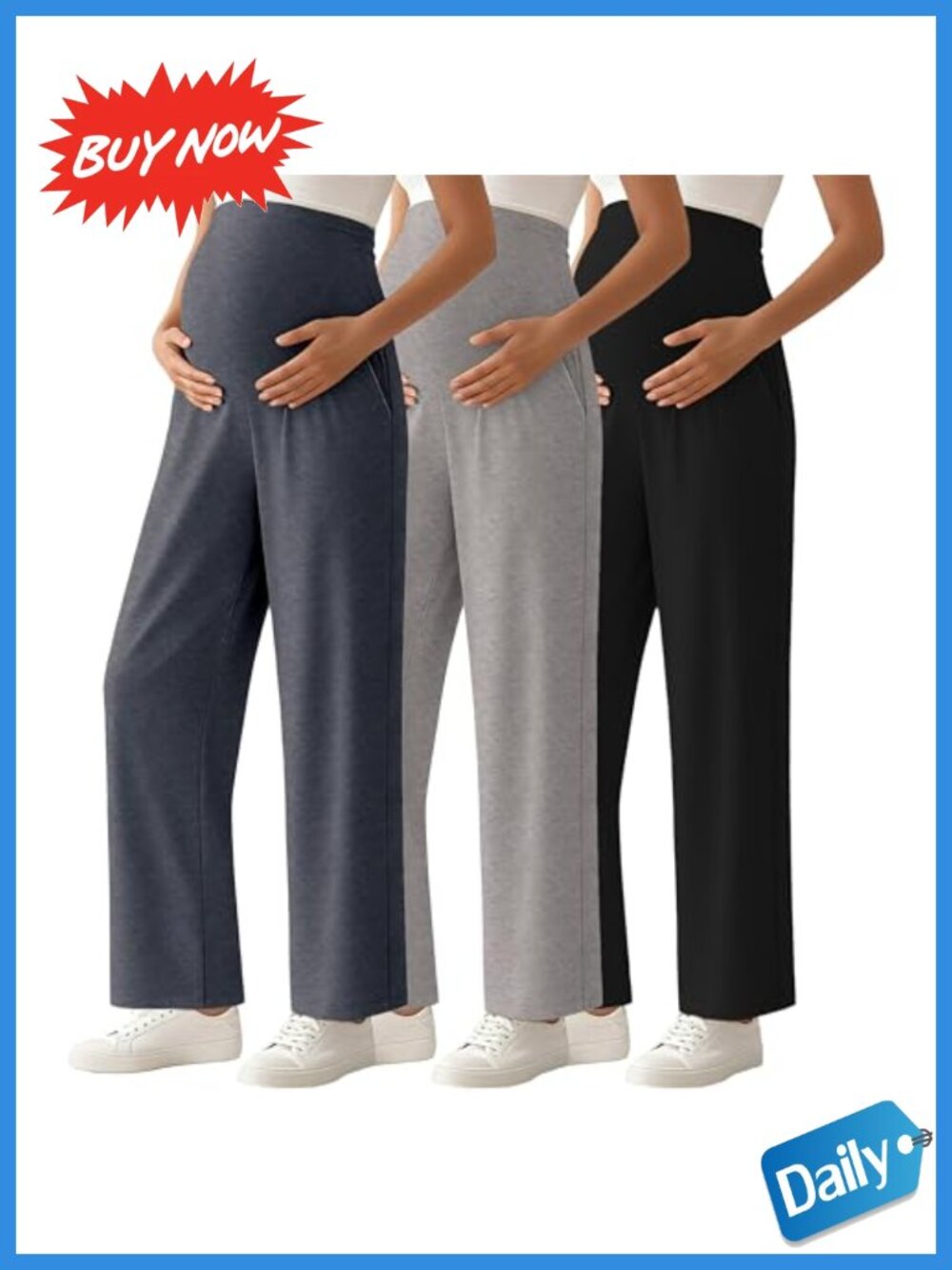 Maternity Wide Leg Palazzo Lounge Pants High Rise 3 Pack
